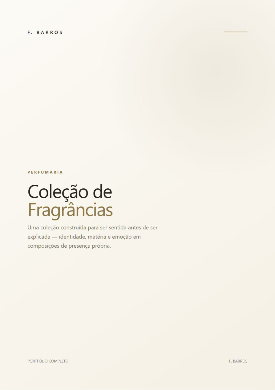 Capa do catálogo F. Barros — Perfumaria